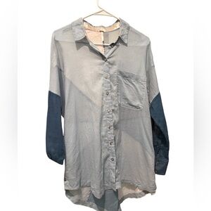Free People We The Free Colorblock Oversized Button Down Shirt